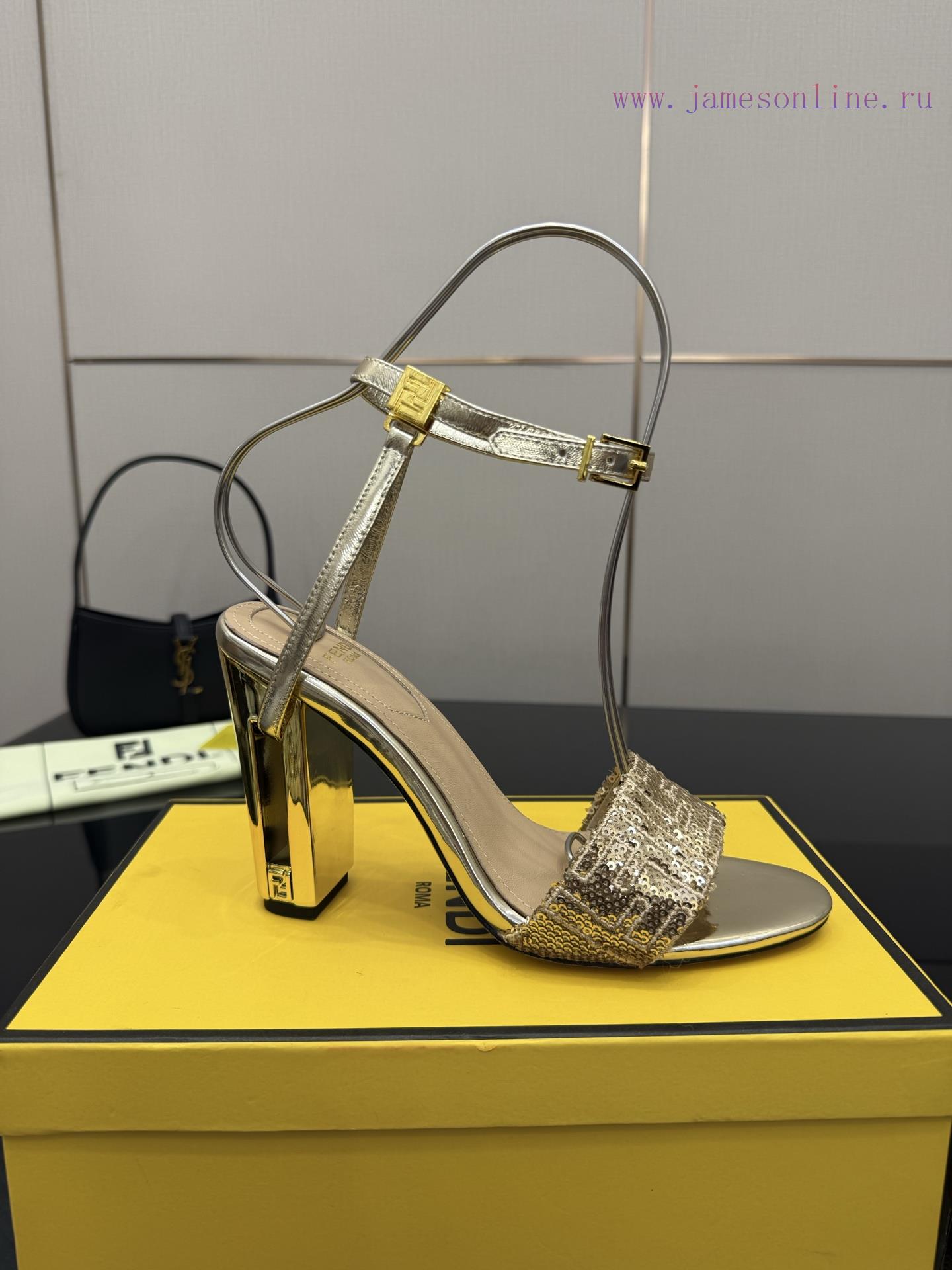 𝙁𝙀𝙉𝘿𝙄 New Fendi Delfina FF Sequin Embroidery Strap High Heels SandalsDelfina Sequin Embroidery iomt1n1j - Image 7