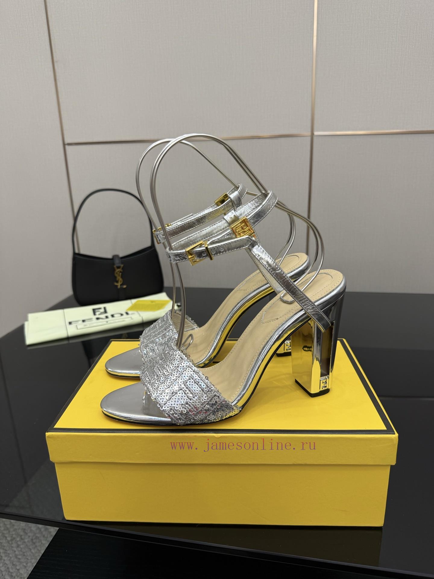 𝙁𝙀𝙉𝘿𝙄 New Fendi Delfina FF Sequin Embroidery Strap High Heels SandalsDelfina Sequin Embroidery n9hgqa8v - Image 5