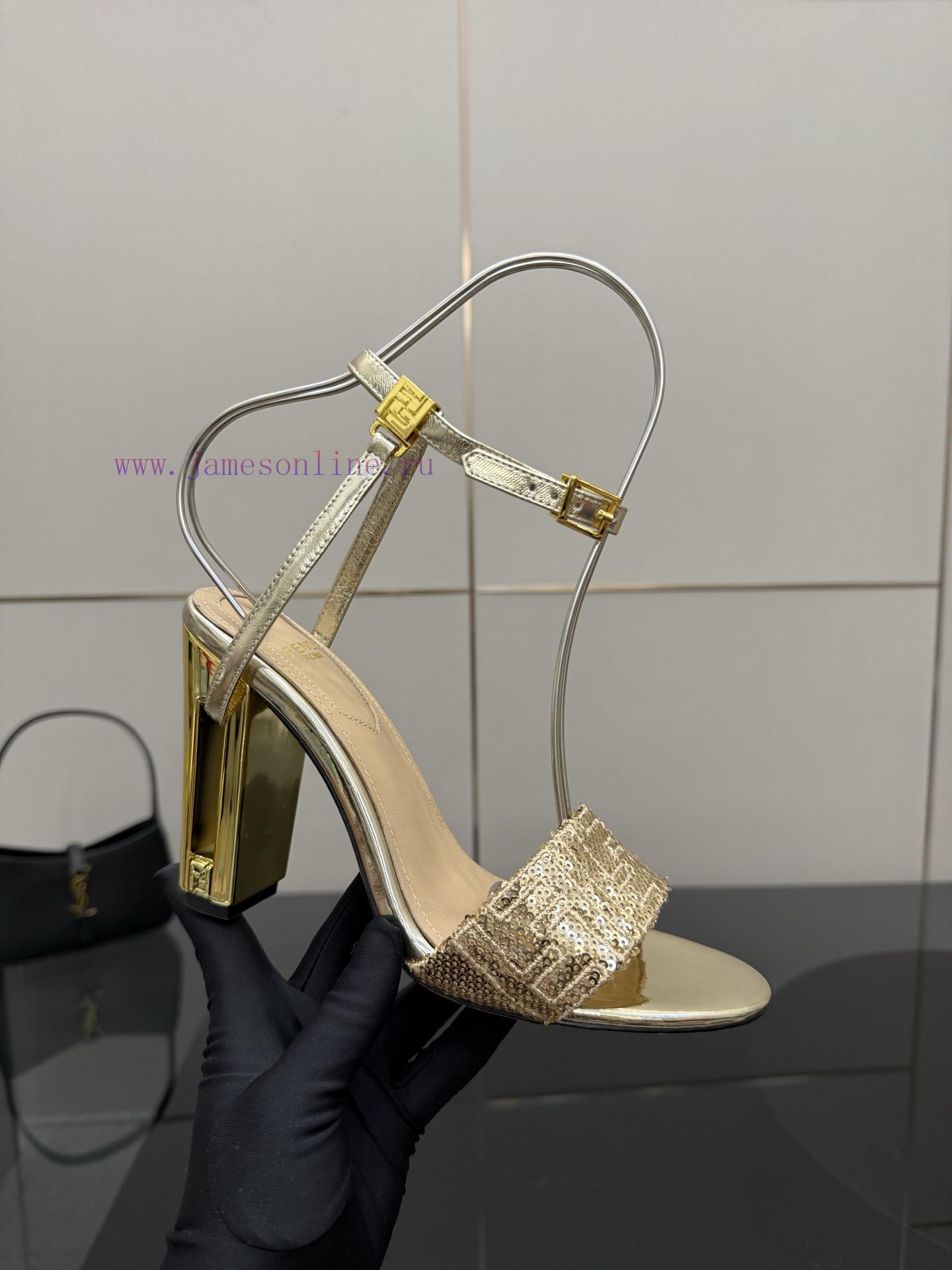 𝙁𝙀𝙉𝘿𝙄 New Fendi Delfina FF Sequin Embroidery Strap High Heels SandalsDelfina Sequin Embroidery iomt1n1j - Image 8