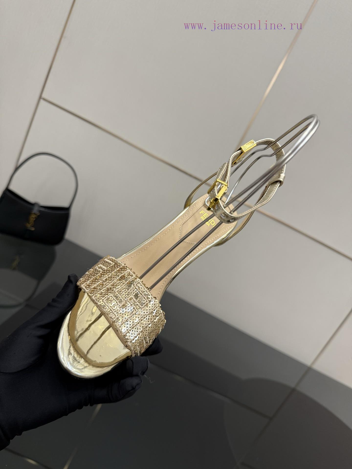 𝙁𝙀𝙉𝘿𝙄 New Fendi Delfina FF Sequin Embroidery Strap High Heels SandalsDelfina Sequin Embroidery iomt1n1j - Image 9