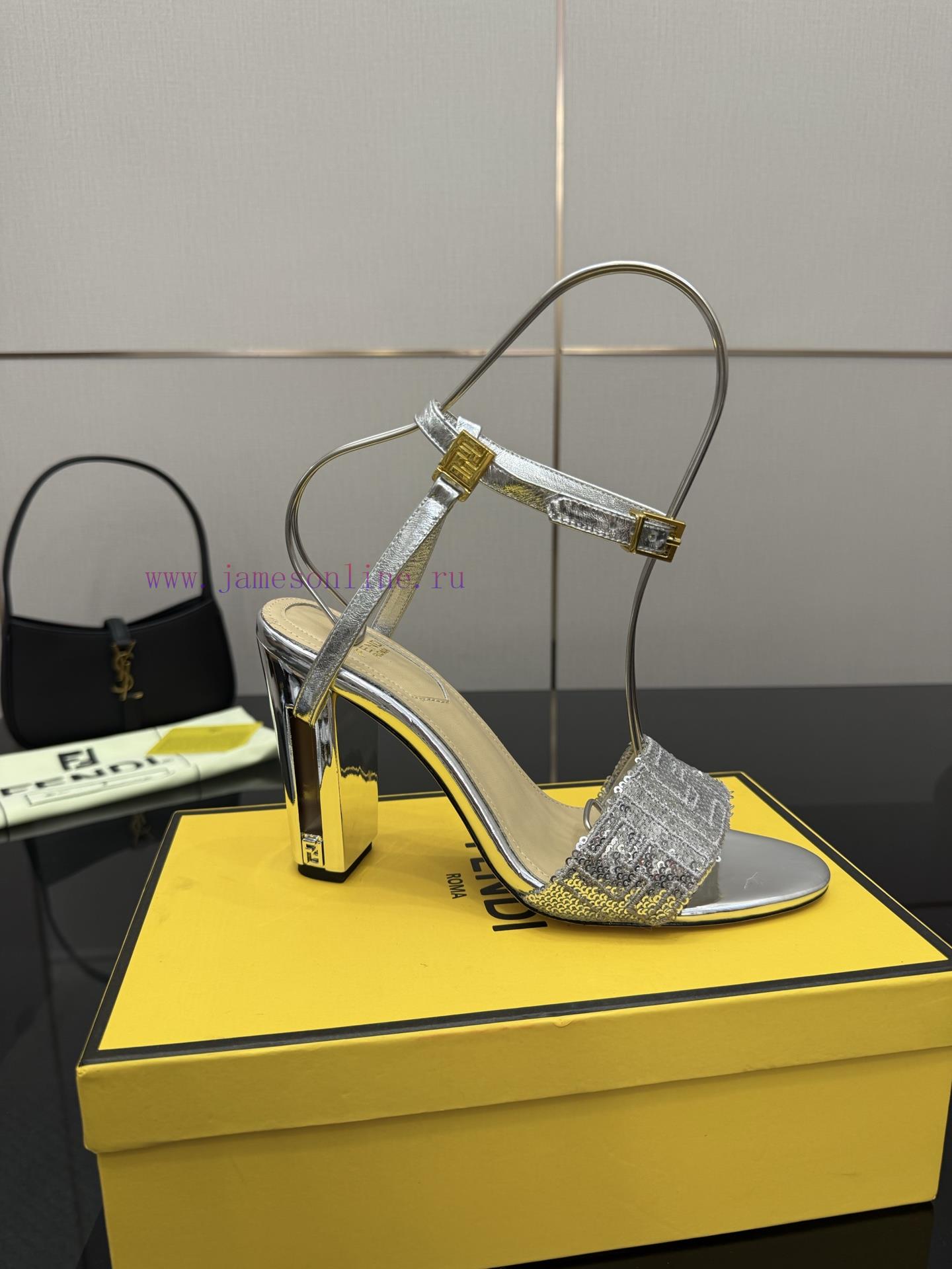 𝙁𝙀𝙉𝘿𝙄 New Fendi Delfina FF Sequin Embroidery Strap High Heels SandalsDelfina Sequin Embroidery n9hgqa8v - Image 7