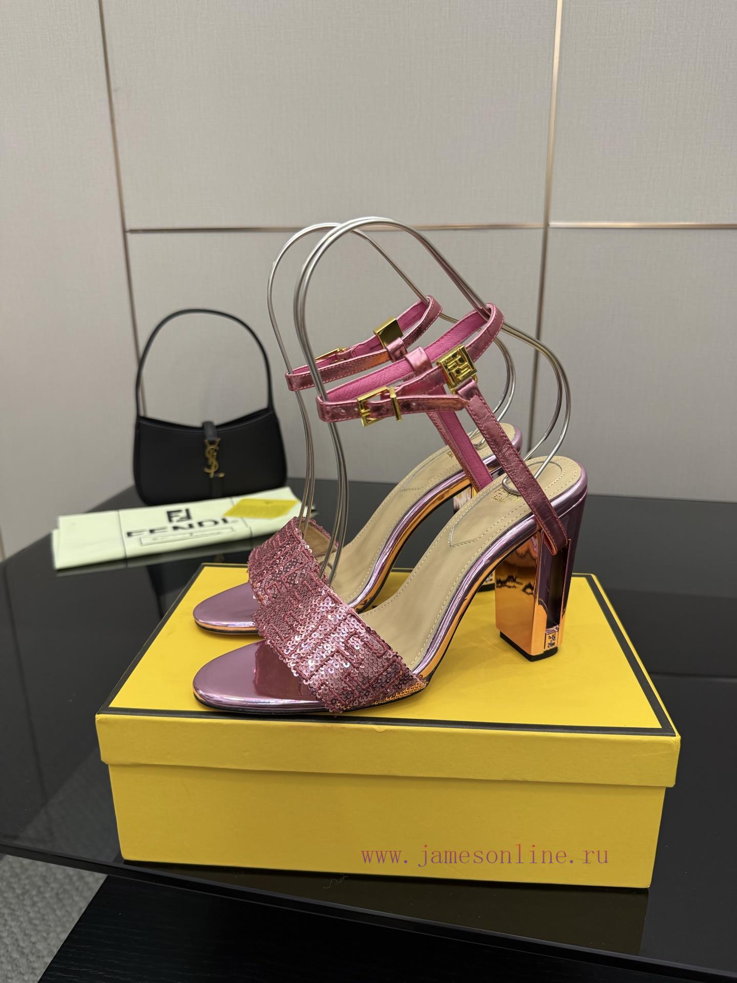 𝙁𝙀𝙉𝘿𝙄 New Fendi Delfina FF Sequin Embroidery Strap High Heels SandalsDelfina Sequin Embroidery wh4h0dk4 - Image 5
