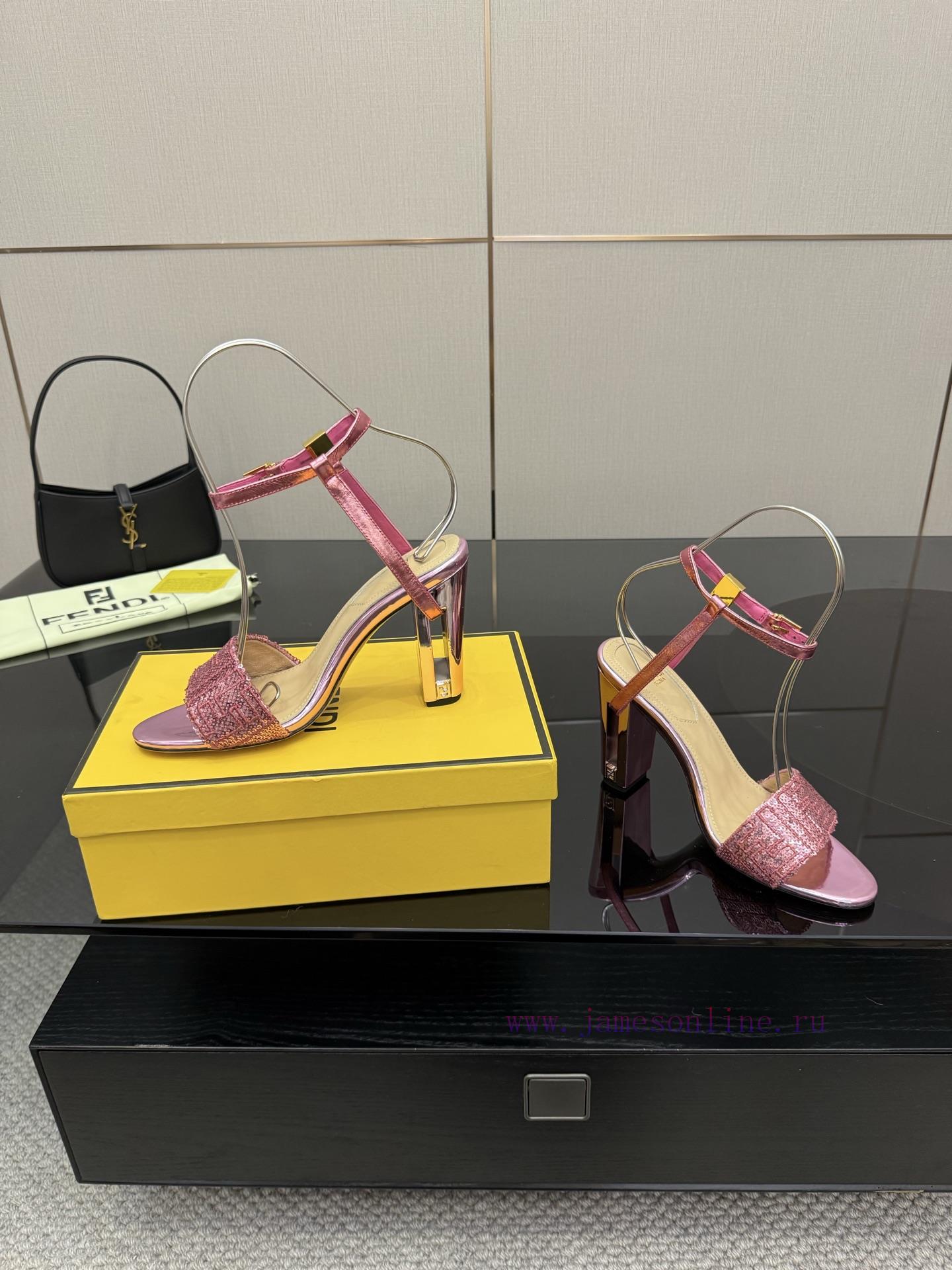 𝙁𝙀𝙉𝘿𝙄 New Fendi Delfina FF Sequin Embroidery Strap High Heels SandalsDelfina Sequin Embroidery wh4h0dk4 - Image 6