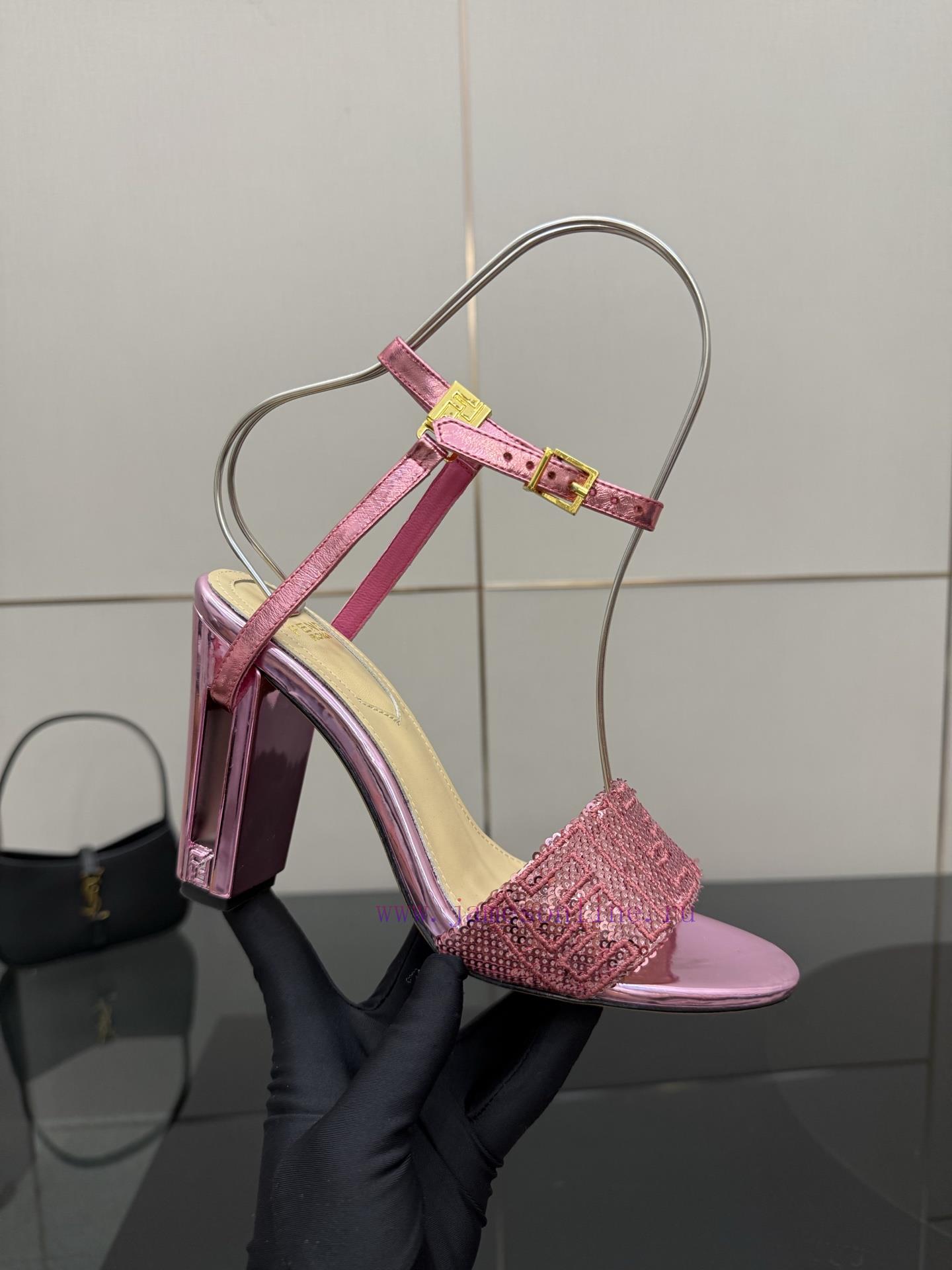 𝙁𝙀𝙉𝘿𝙄 New Fendi Delfina FF Sequin Embroidery Strap High Heels SandalsDelfina Sequin Embroidery wh4h0dk4 - Image 8