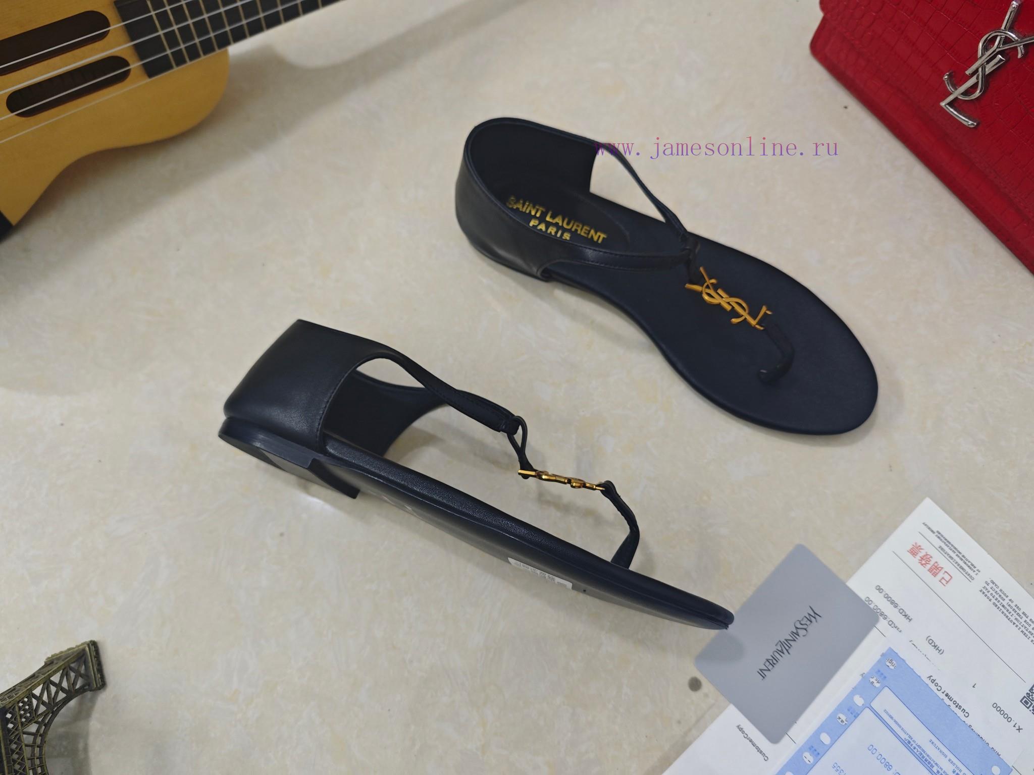 Saint Laurent Flat Clip Sandals 2025 Early Spring Synchronized YSLLogo Letter Diamond Buckle De kawrbp6m - Image 6