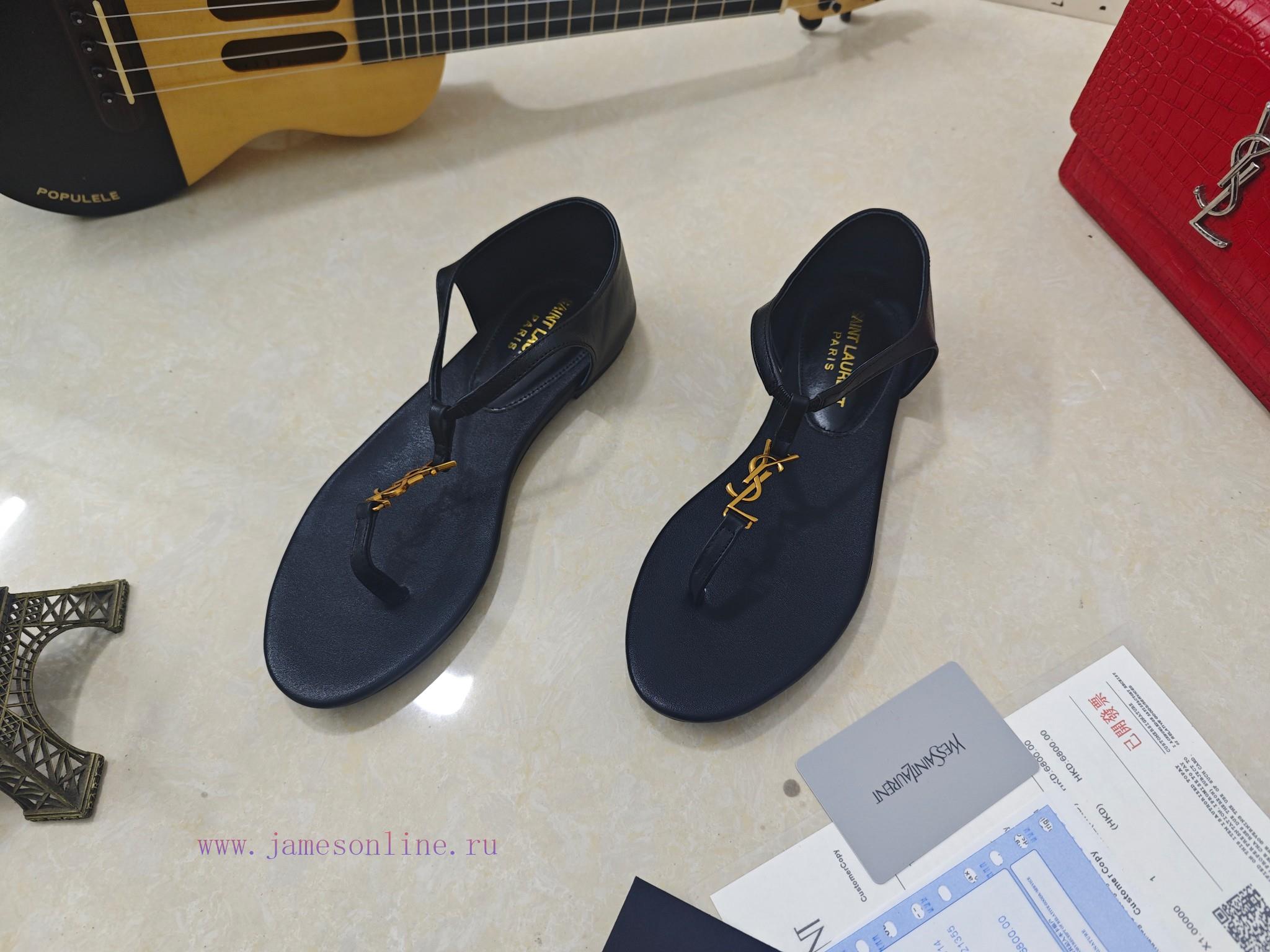 Saint Laurent Flat Clip Sandals 2025 Early Spring Synchronized YSLLogo Letter Diamond Buckle De kawrbp6m - Image 9