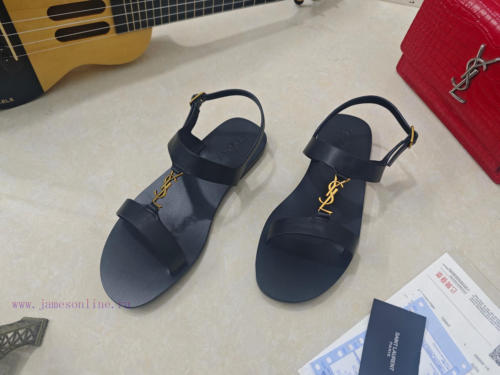 Saint Laurent Flat Sandals 2025 Early Spring Synchronized YSLLogo Letter Buckle DecorationClass zjioc0n9 - Image 8