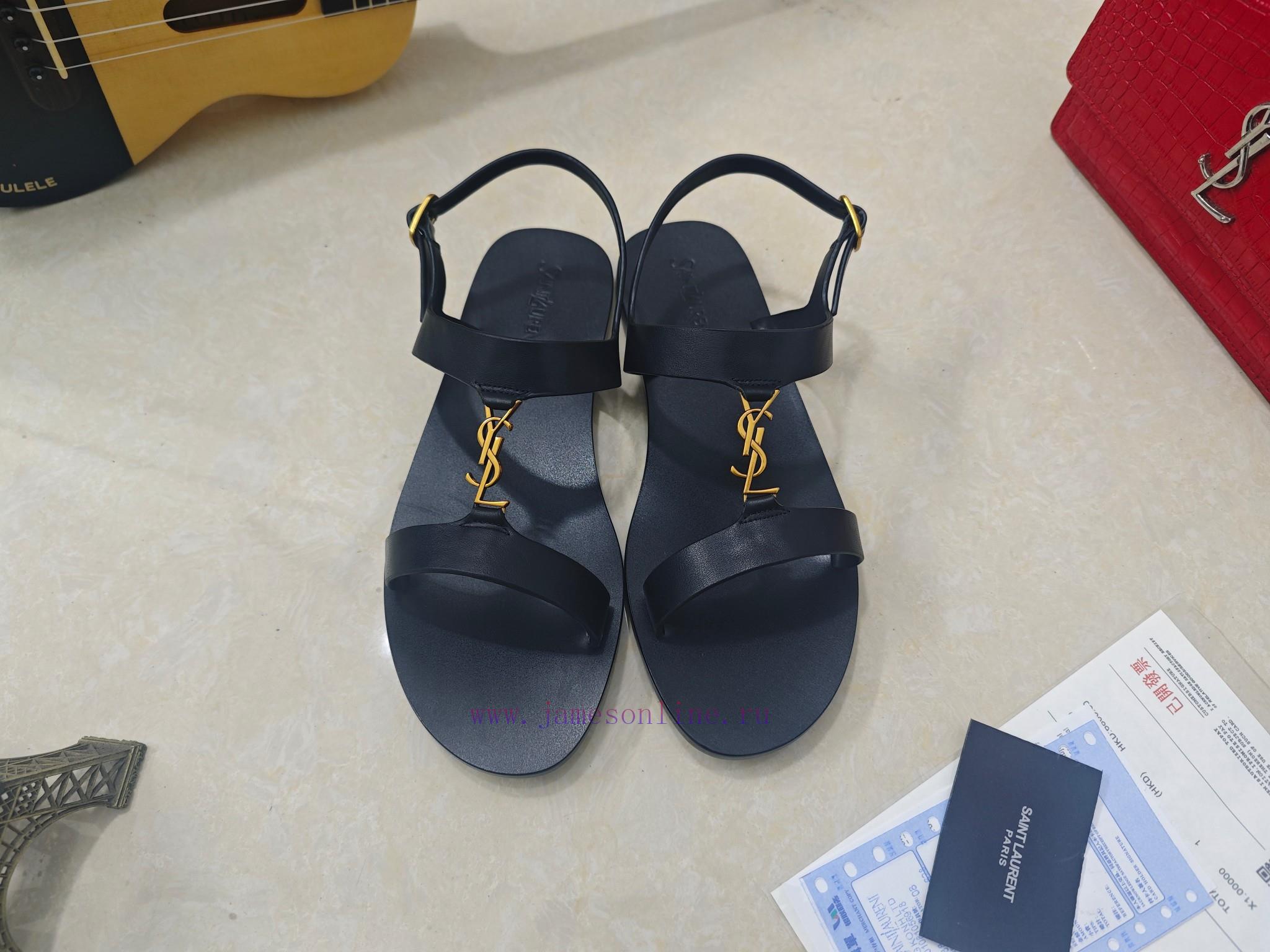 Saint Laurent Flat Sandals 2025 Early Spring Synchronized YSLLogo Letter Buckle DecorationClass zjioc0n9 - Image 9