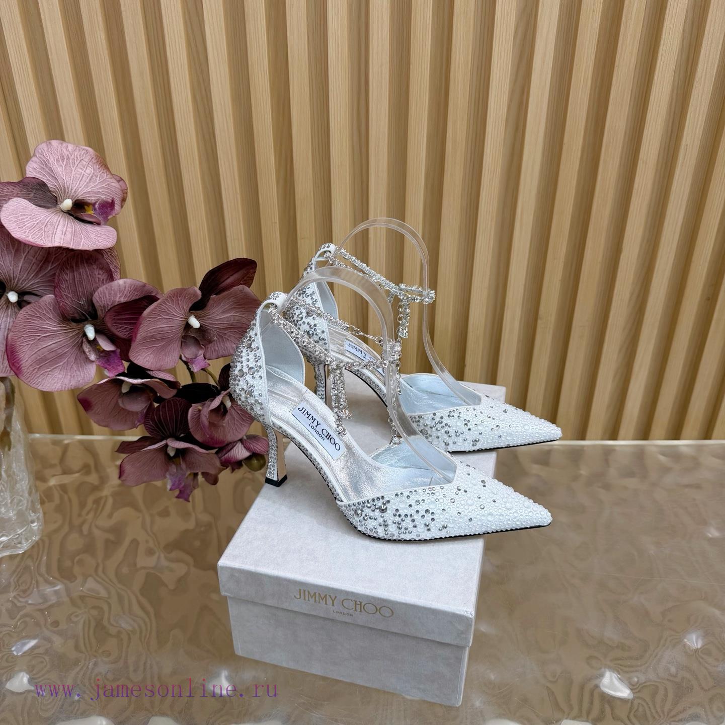 New Jimmy Choo/Jimmy Zhou Heavy Industries Diamond Face Pointed High Heel Chain High Heel Sanda d6r5d5m5