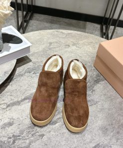 MIUMIU Autumn And Winter New Low Top Short Boots Checkered Snow BootsCow Suede Upper With Genui k9lyl0b9