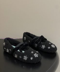 25Ss Autumn/Winter New Miu Miu Ribbon Bow Mary Jane Sheep Curly Water Diamond Ballet Single Sho 7f0i478c