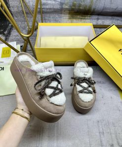 Skiing Casual Round Toe Flat Shoes With Light Khaki Suede Material White Sheep Curly Fur Upper 74fc8lzz