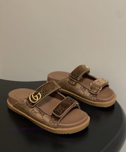 26Ss Spring/summer New Gucci Classic Double G-button Velcro Beach Slippers GG Gucci Rhinestone weacs19r