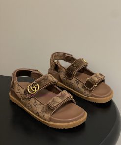 26Ss Spring/summer New Gucci Classic Double G-button Velcro Beach Slippers GG Gucci Rhinestone 3eo3qs24